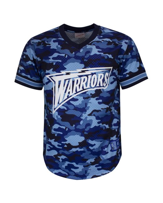 Mitchell & Ness Blue Camo Mesh Team Golden State Warriors T-Shirt for men