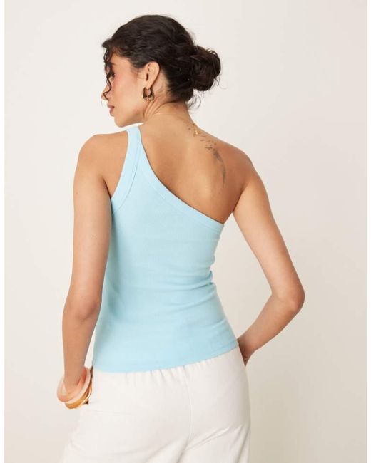 Abercrombie & Fitch Blue One Shoulder Asymetric Ribbed Tank Top