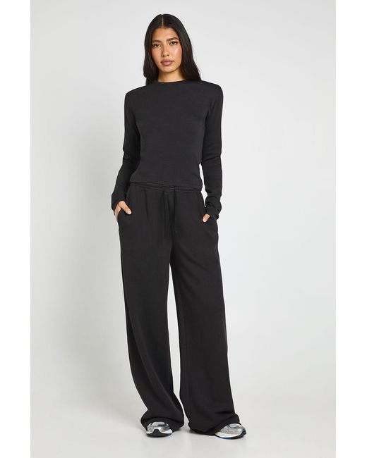 Boohoo Blue Tall Crew Neck Long Sleeve Top And Straight Leg Jogger Tracksuit