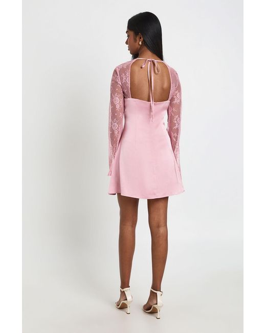 Boohoo Pink Lace Flare Sleeve Mini Dress
