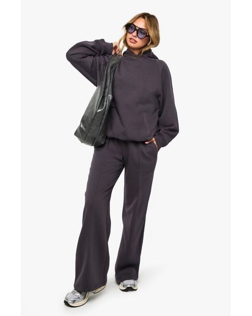 Boohoo Gray Pintuck Detail Deep Waistband Wide Leg Jogger