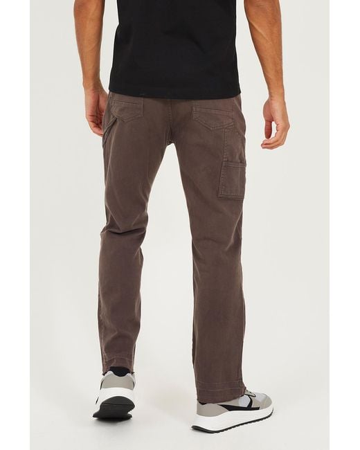 Brave Soul Black Cotton Twill Carpenter Trousers With Raw Hem for men