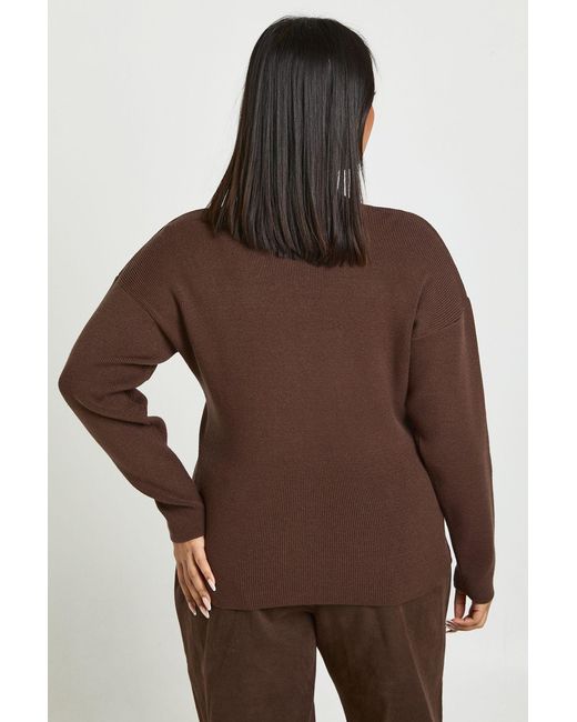 Boohoo Brown Plus Button Split Hem Compact Knit Cardigan