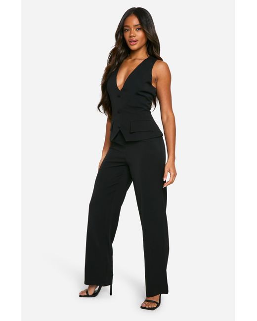 Boohoo Black Tailored Wide Leg Jumpsuit