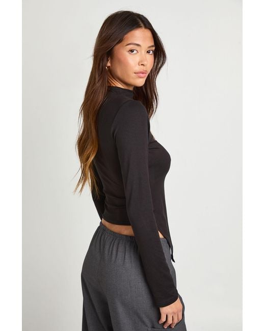 Boohoo Black Super Soft Boat Neck Asym Hem Long Sleeve Top