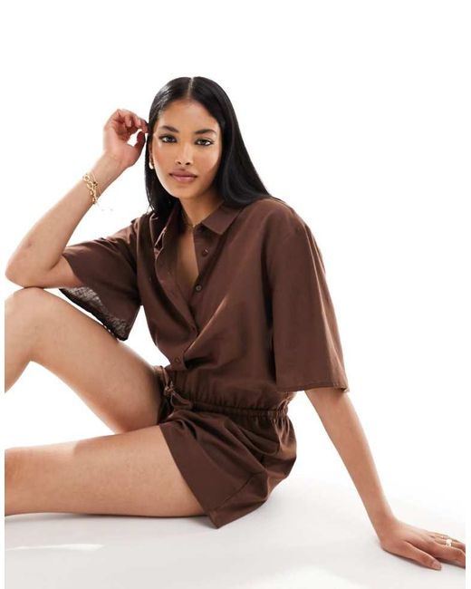 Esmee London Brown Beach Oversized Playsuit