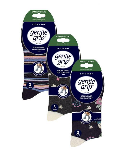Gentle Grip Black 9 Pack Bamboo Socks Ladies