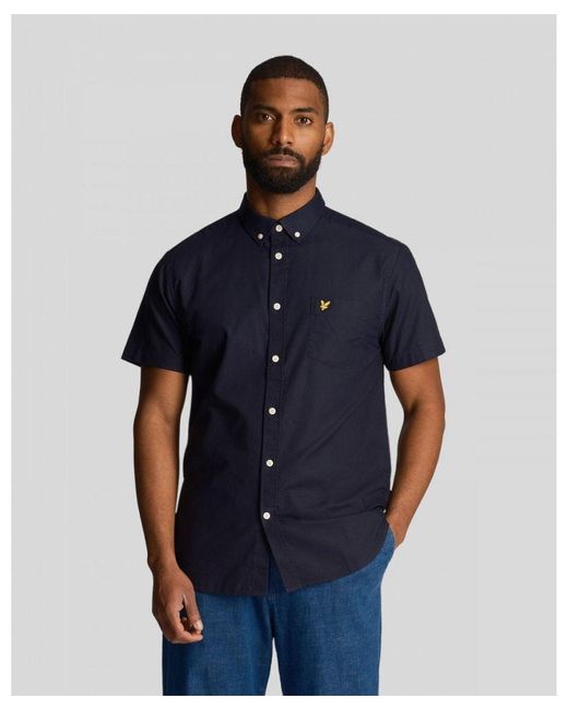 Lyle & Scott Blue Short Sleeve Oxford Shirt for men