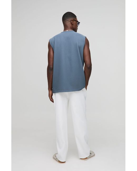 BoohooMAN White Elasticated Relaxed Fit Pleated Pintuck Trousers for men