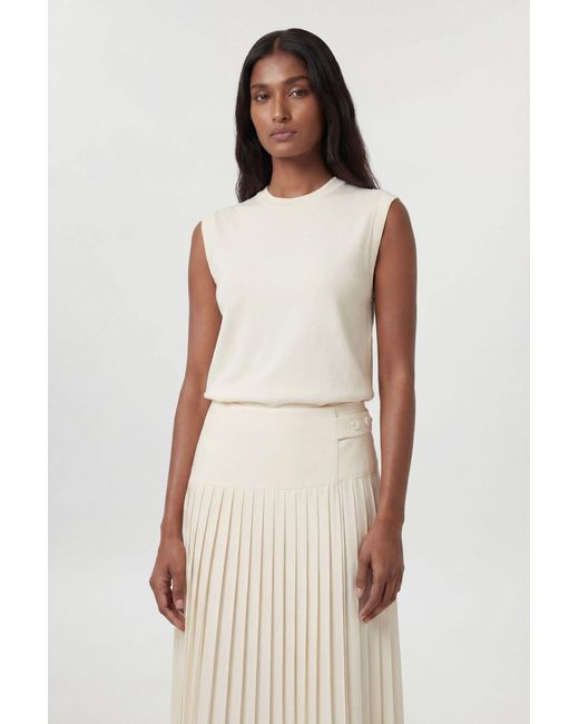 Karen Millen White Satin Tux Tailored Pleated Skirt