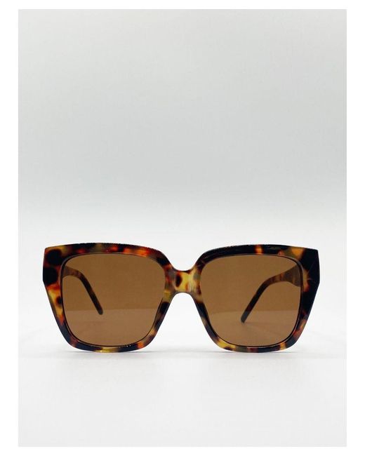 SVNX Brown Plastic Frame Oversized Cat Eye Sunglasses