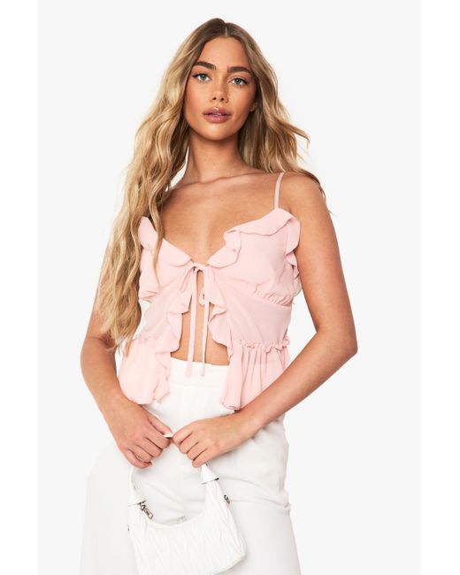 Boohoo Pink Chiffon Ruffle Cami Top