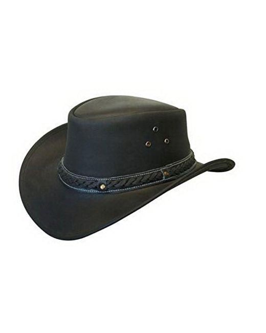 Infinity Leather Black Cowboy Outback Real Aussie Bush Hat