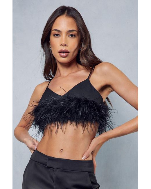 MissPap Blue Premium Strappy Feather Crop Top