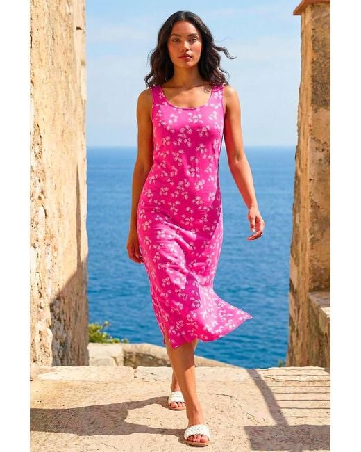 Roman Pink Dandelion Print Midi Dress