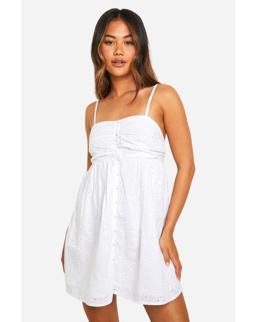 Boohoo White Broderie Button Down Mini Dress