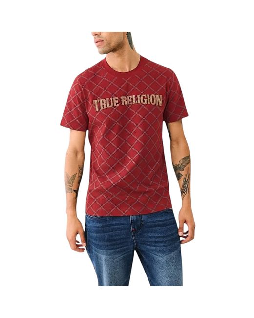 True Religion Red 700157 T Shirts Crew Neck Short Sleeve Summer Soft Cotton Tee for men