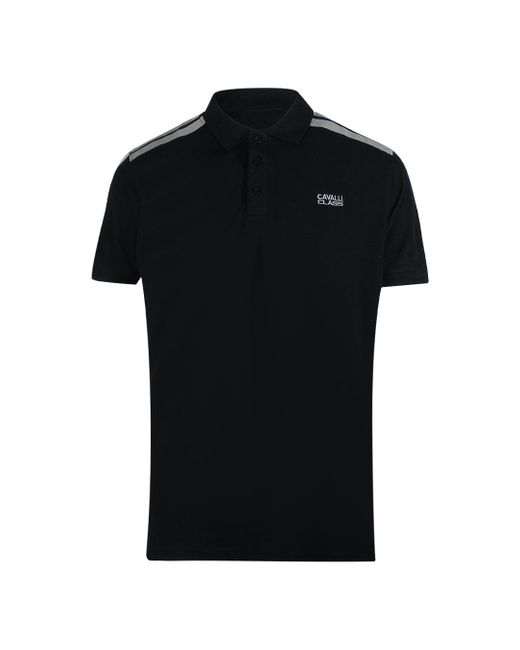 Roberto Cavalli Black Taped Shoulders Polo Shirt Cotton for men