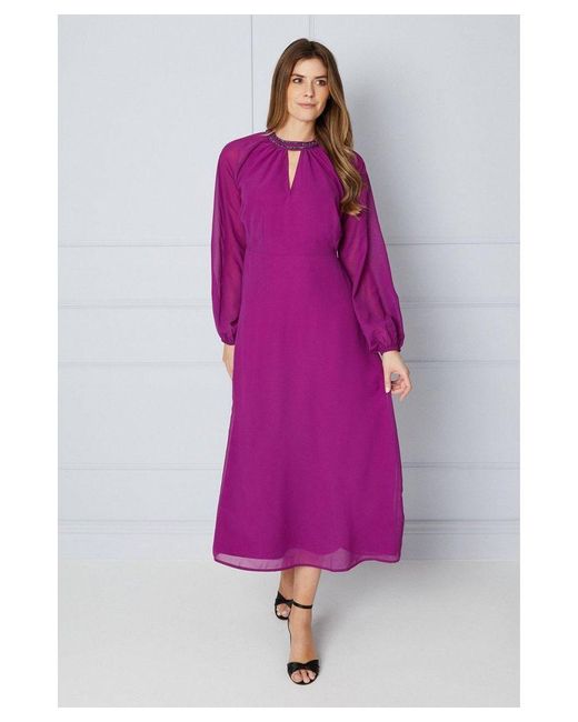 Wallis Purple Embellished Neckline Midi Dress