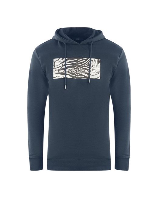 Roberto Cavalli Blue Zebra Print Logo Hoodie for men