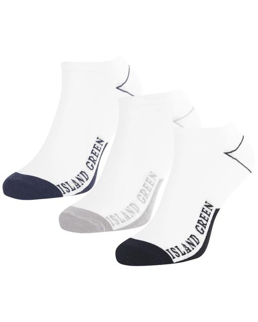 Island Green White Logo Trainer Socks (Pack Of 3) for men