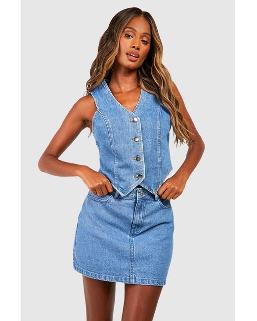 Boohoo Blue Longline Denim Waistcoat