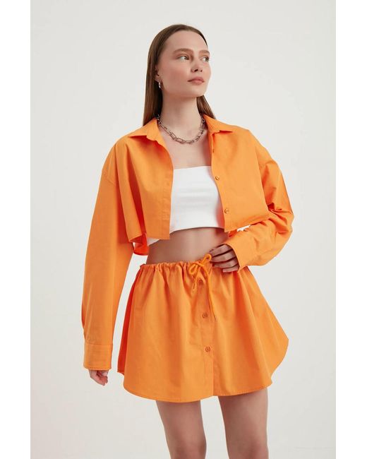 Hiccup Orange Loose Sleeves Oversized Crop Shirt