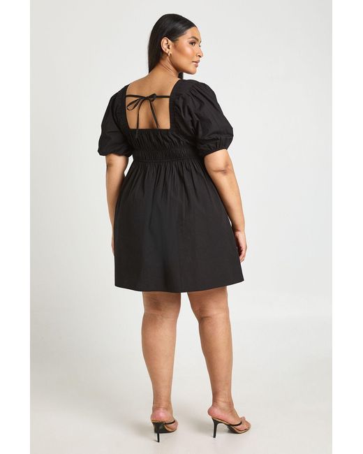 Boohoo Black Plus Puff Ball Sleeve Poplin Mini Dress