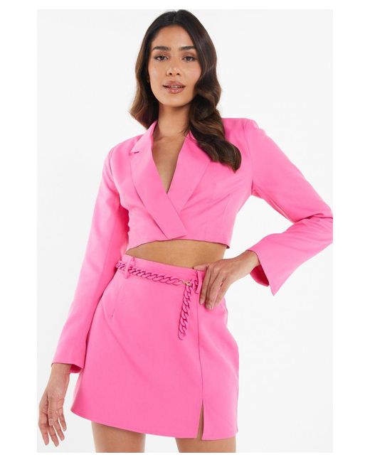 Quiz Pink Cropped Tailored Blazer