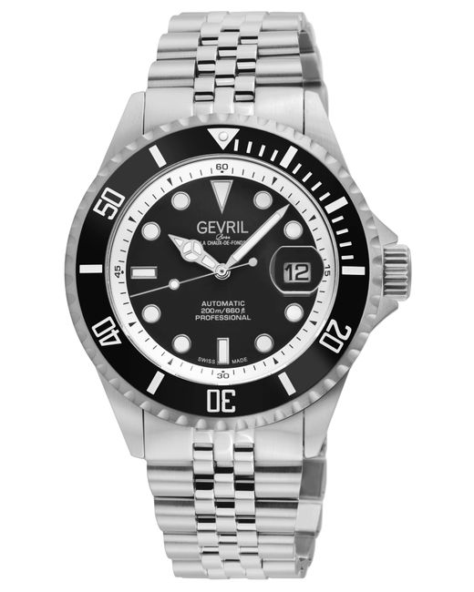 Gevril Gray Wall Street Swiss Automatic Sellita Sw200 Bezel, Enamel Dial, Ss Satin And Polished Bracelet Watch for men