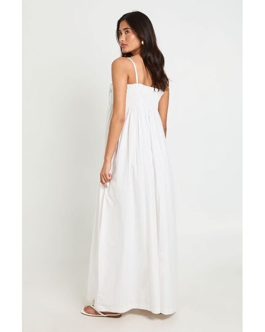 Boohoo White Shirred Detail Maxi Smock Dress
