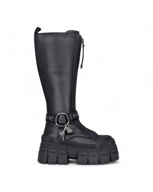 Buffalo Black Biker Knee High Chunky Goth Platform Boots