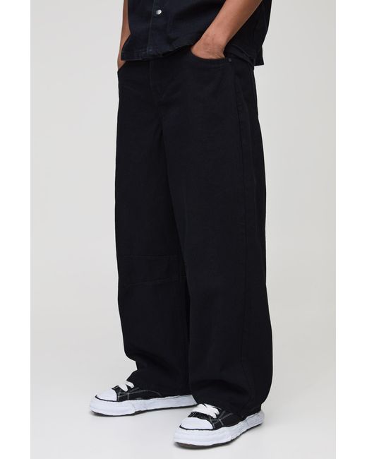 BoohooMAN Black Relaxed Barrel Fit Rigid Washed Jeans for men