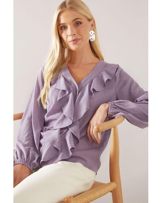 Wallis Purple Petite Occasion Hotfix Ruffle Front Blouse
