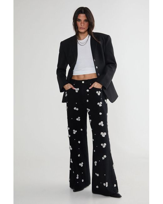 Nasty Gal Blue Limited Embellished Flower Applique Jean