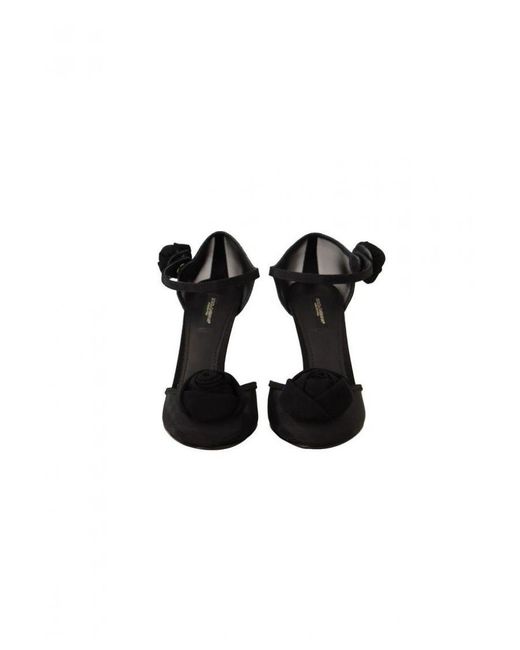 Dolce & Gabbana Black Mesh Ankle Strap High Heels Pumps Shoes Leather