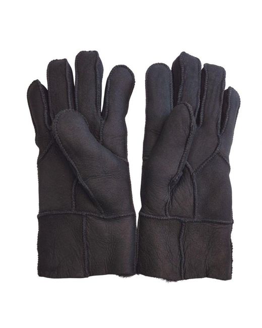 Infinity Leather Black Sheepskin Suede Gloves With Roll Up/Down Cuff