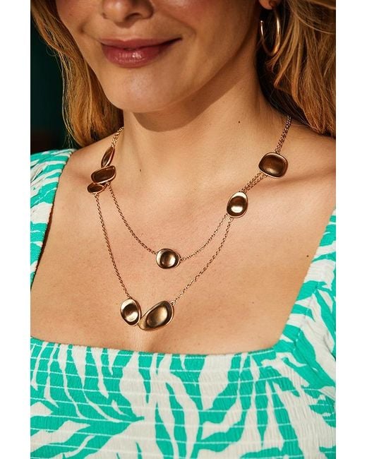 Sosandar Green Double Layered Pebble Necklace Metallic