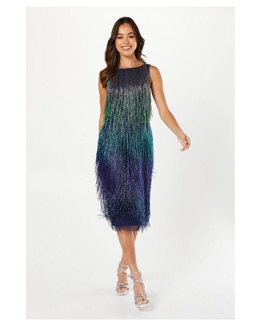 Coast Blue Premium Hand Embellished Sequin Fringe Mini Dress