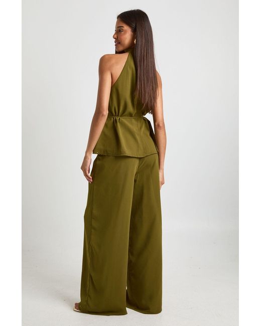 Boohoo Green Chiffon Low Rise Wide Leg Trousers