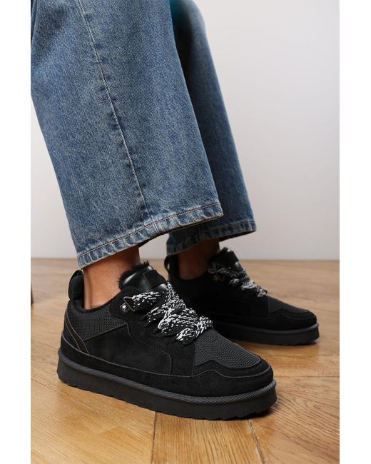 Where's That From Blue Wheres 'Darcy' Suede Lace-Up Trainers With Chunky Sole And Mesh Panel