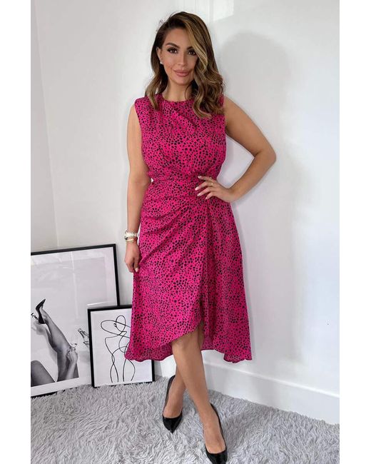 AX Paris Pink And Printed Gathered Midi Dress