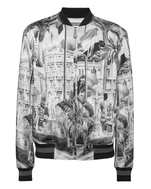 Philipp Plein Satin Bomber Cote D'Azur in het Gray voor heren