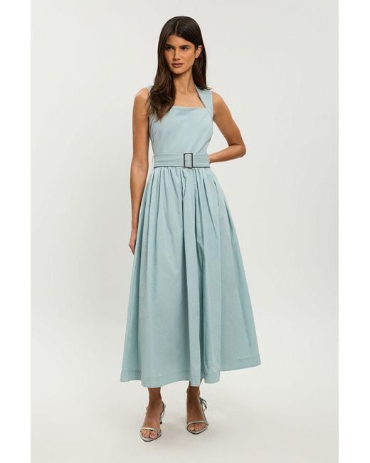 Karen Millen Blue Petite Scoop Neck Jersey Cotton Mix Maxi Dress
