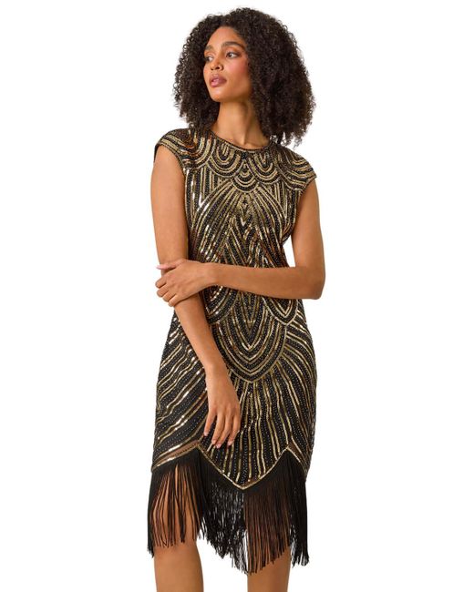 Roman Art Deco Sequin Flapper Dress in Black | Lyst UK