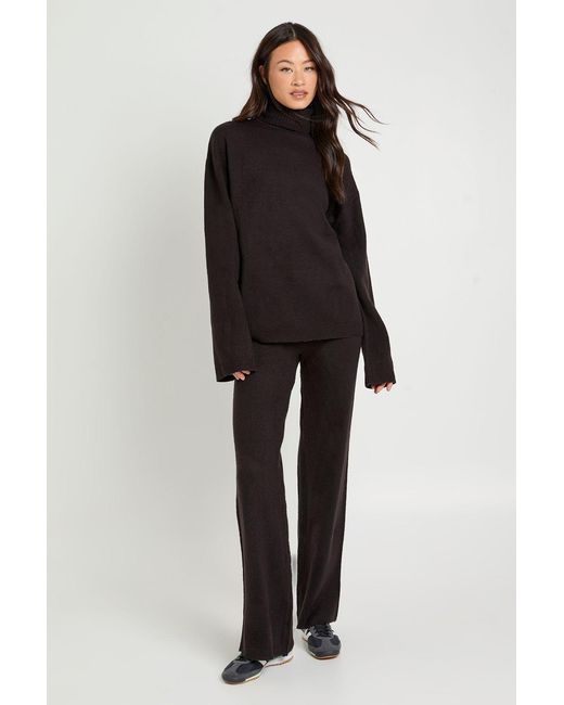 Boohoo Blue Tall Super Soft Roll Neck Oversized Sweater And Wide Leg Trouser Co-Ord