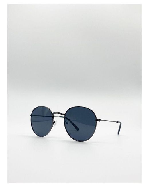 SVNX Blue Oversized Round Metal Frame Sunglasses for men