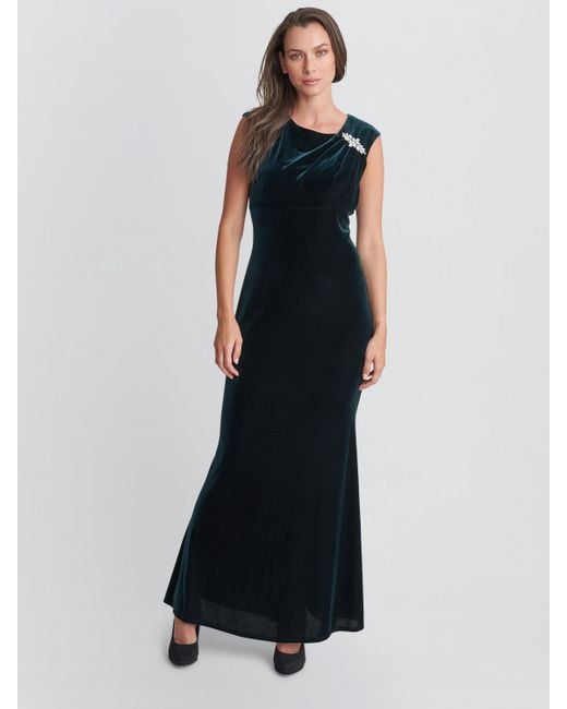 Gina Bacconi Black Edina Maxi Velvet Gown With Asymmetrical Neckline And Embellishment