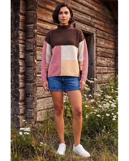 Roman Brown Colour Block Marl Knit Jumper