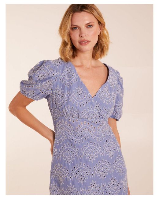 Blue Vanilla Blue Broderie Anglaise Puff Sleeve Midi Dress